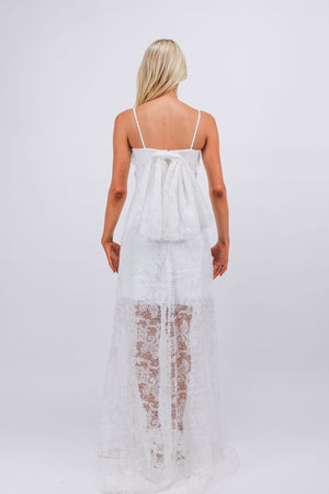 Robe de mariée haute basse en dentelle blanche et broderie Eleanor avec nœud amovible
