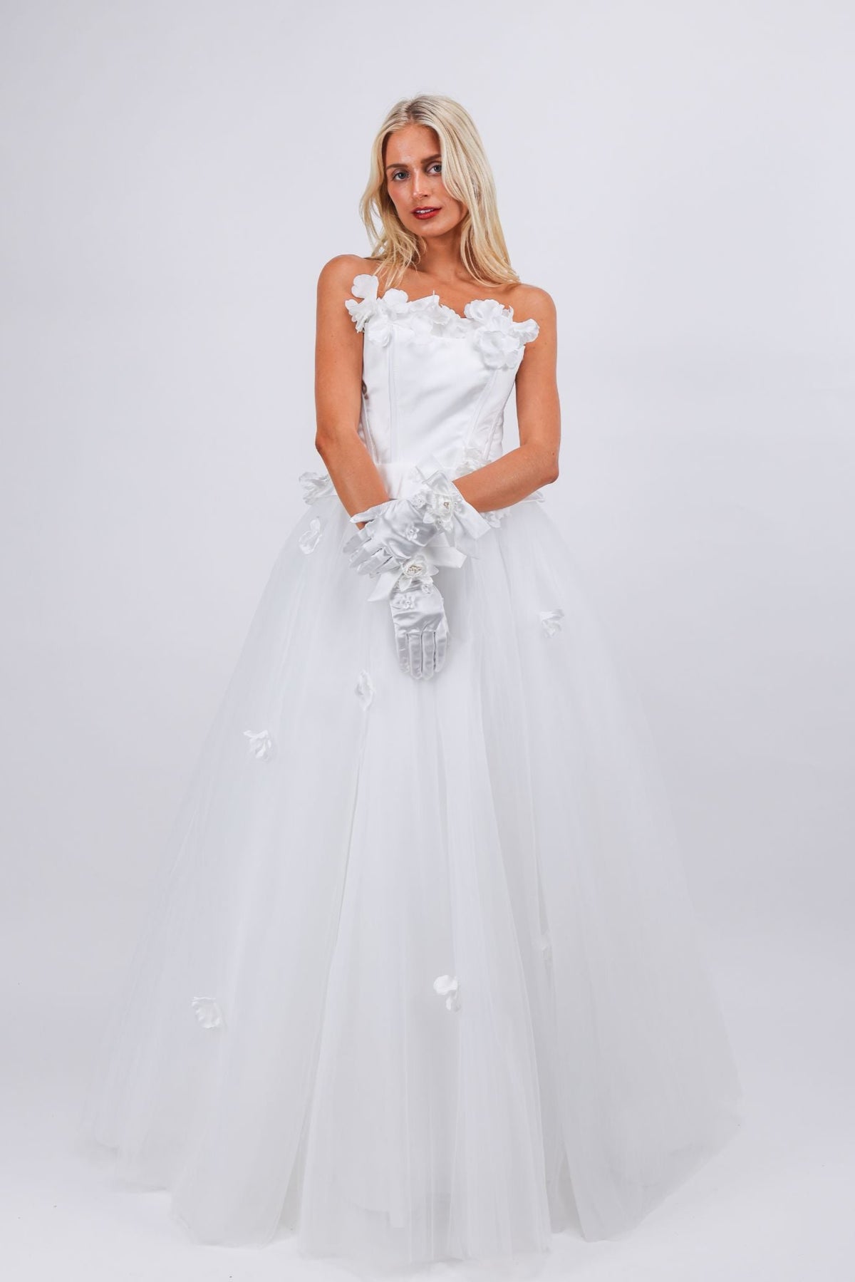 Strapless Hand Crafted Flower Bridal Gown