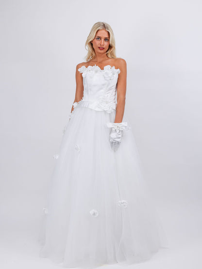 Ivone white strapless made to order pop flower maxi bridal dress