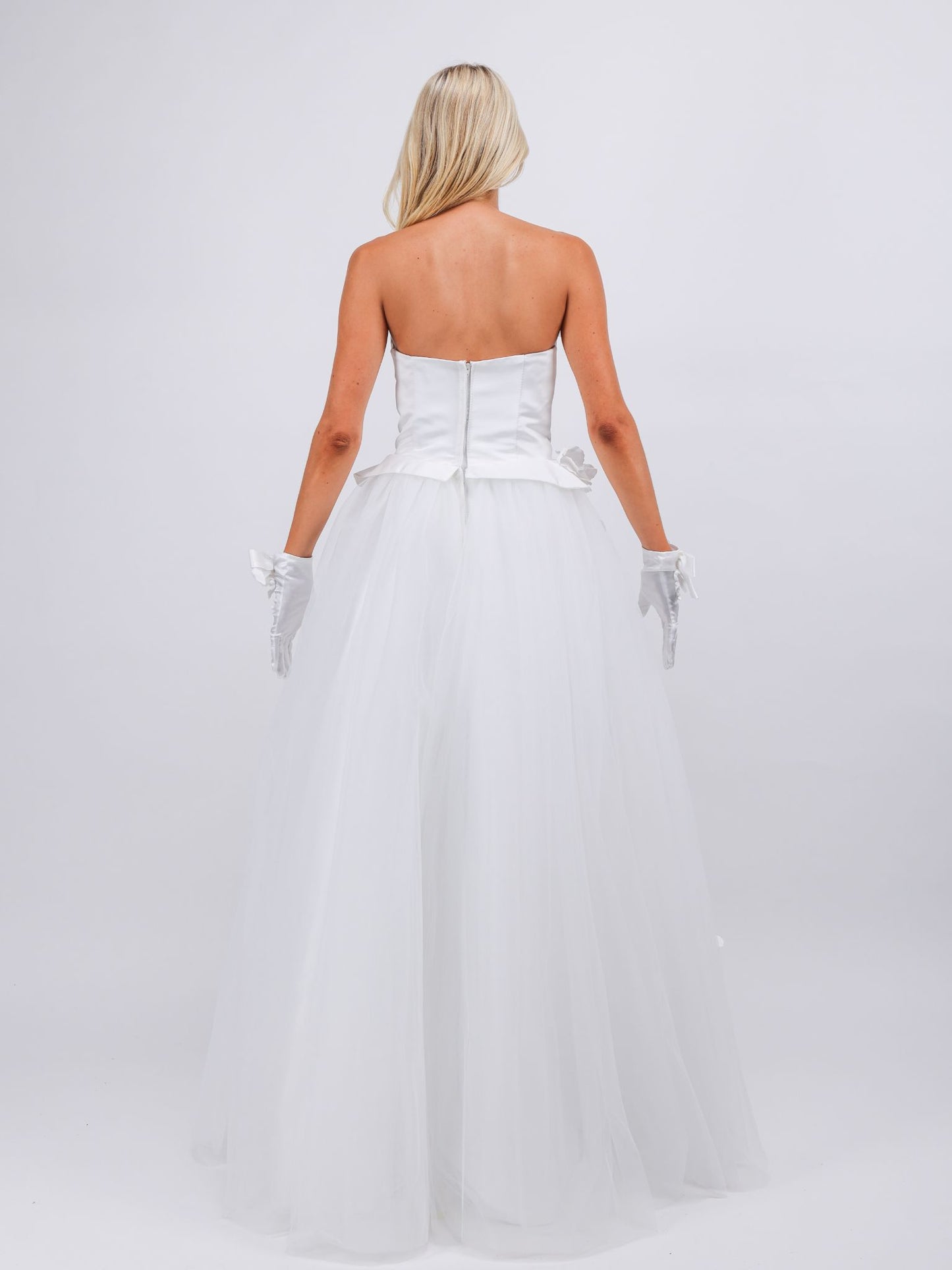 Ivone white strapless made to order pop flower maxi bridal dress