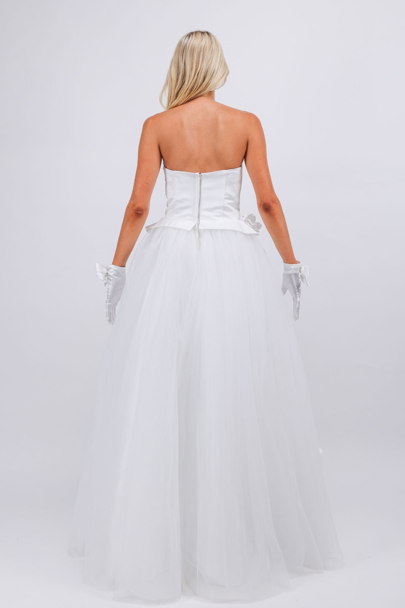 Floral Appliqué Corset Tulle Gown
