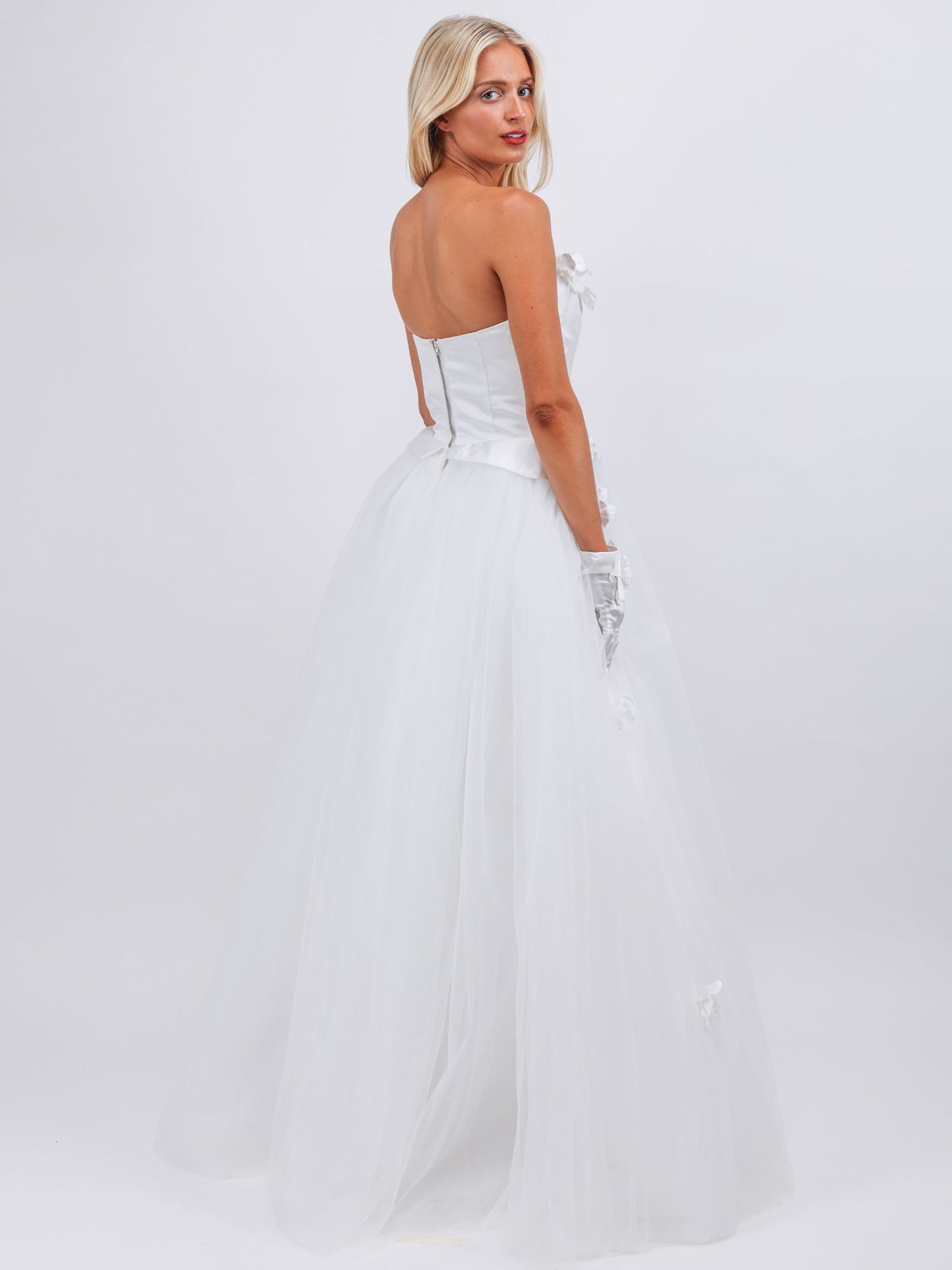 Ivone white strapless made to order pop flower maxi bridal dress