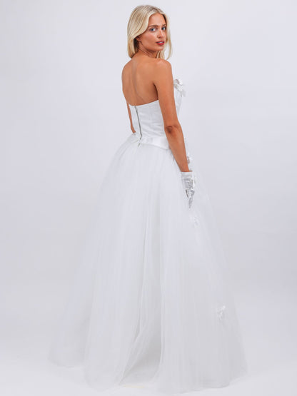 Ivone white strapless made to order pop flower maxi bridal dress