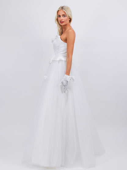 Ivone white strapless made to order pop flower maxi bridal dress