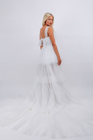 Robe de mariée longue blanche à plis superposés Luna