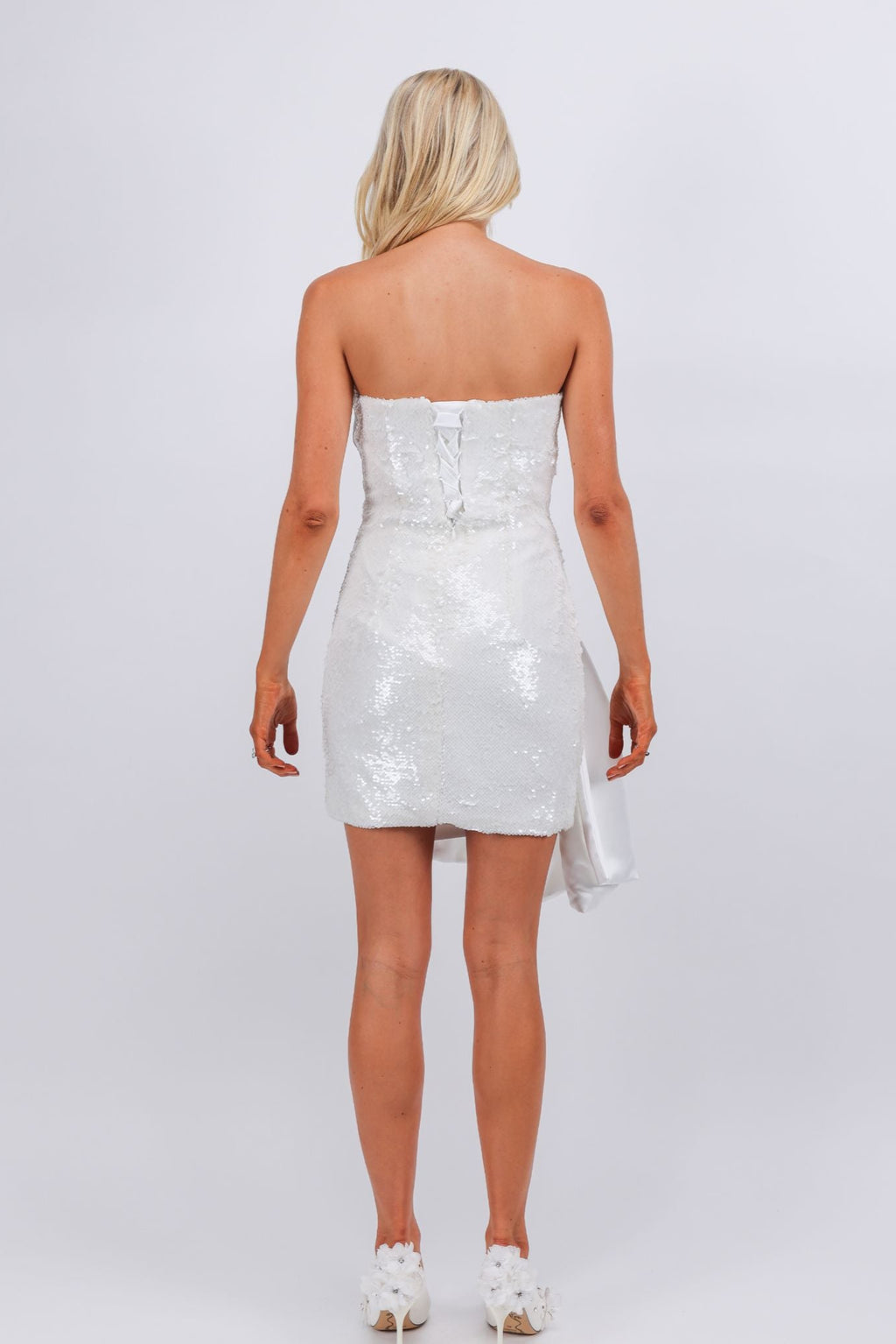 White high low day and night two-way wear sequins cocktail evening dress