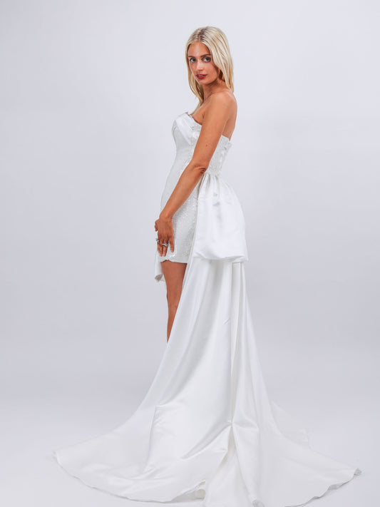 Camila white high low day and night two-way wear sequins cocktail evening dress