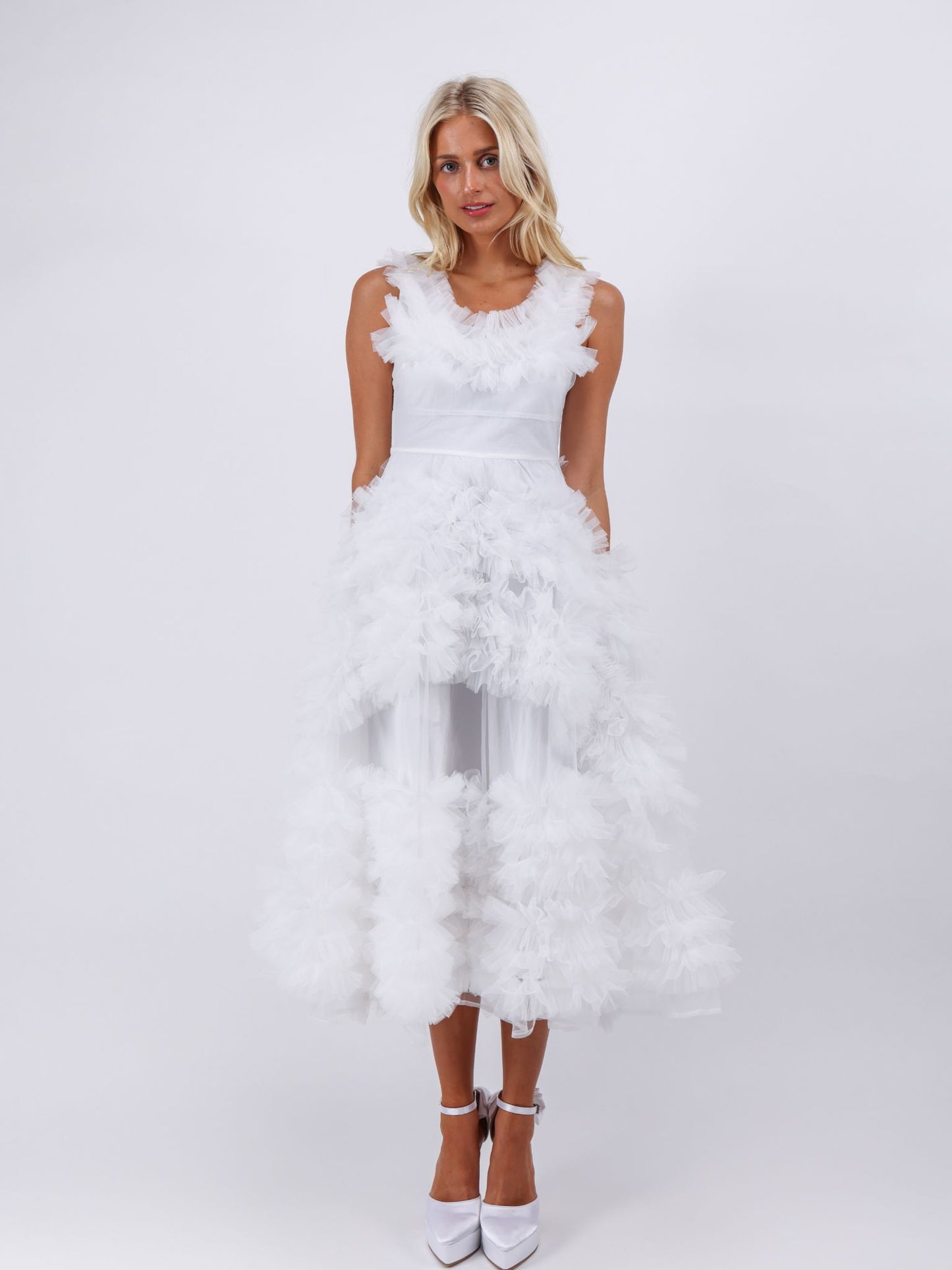 Aurora white ruffle texture maxi dress