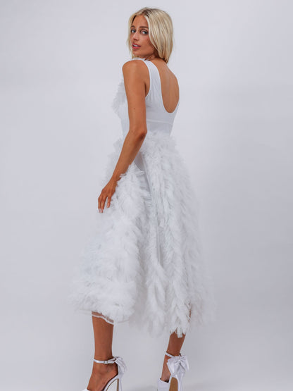 Aurora white ruffle texture maxi dress