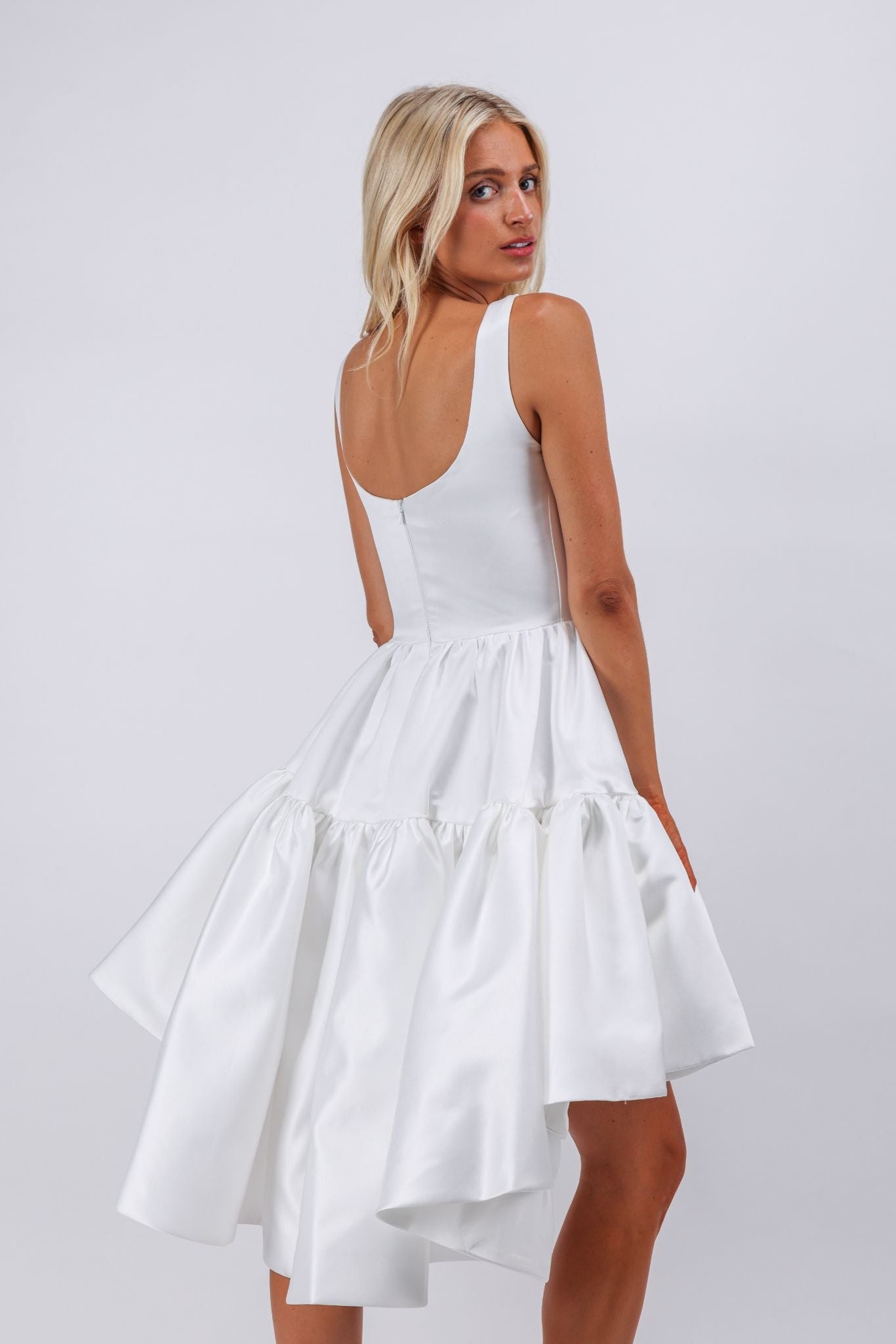 Bow-Back Couture Satin Mini Dress