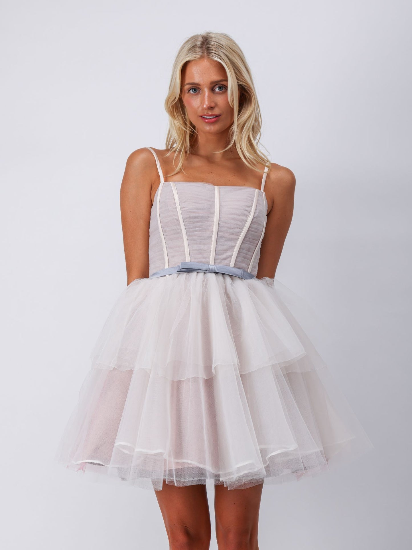 Violet bustier tulle layered cocktail evening mini dress