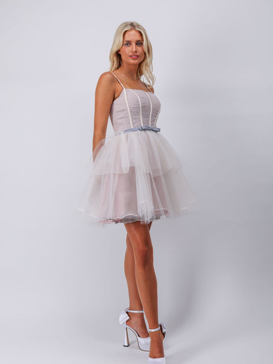 Violet bustier tulle layered cocktail evening mini dress