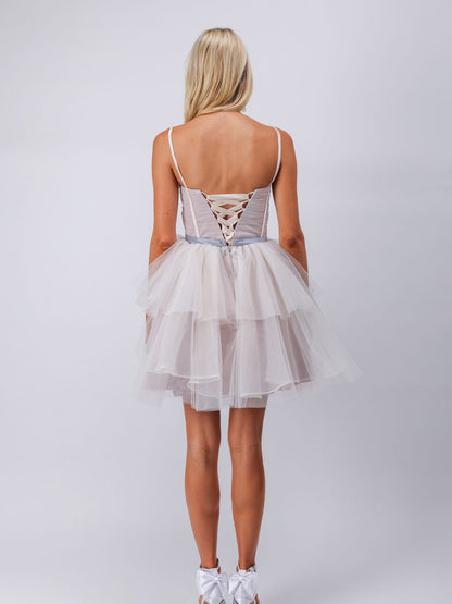 Violet bustier tulle layered cocktail evening mini dress