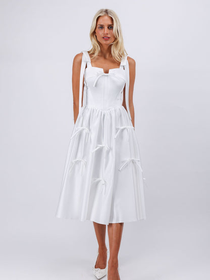 Audrey all over bows white midi cocktail evening dress