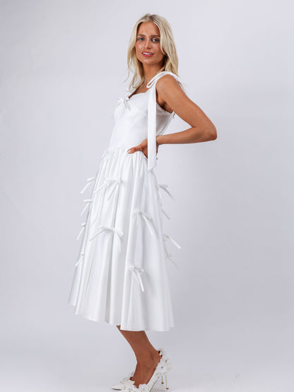 Audrey all over bows white midi cocktail evening dress