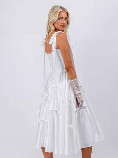 Audrey all over bows white midi cocktail evening dress