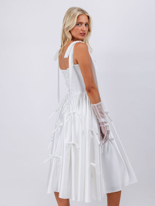 Audrey all over bows white midi cocktail evening dress