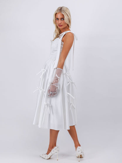 Audrey all over bows white midi cocktail evening dress