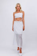 White two pieces sequins maxi vacation beach dress
