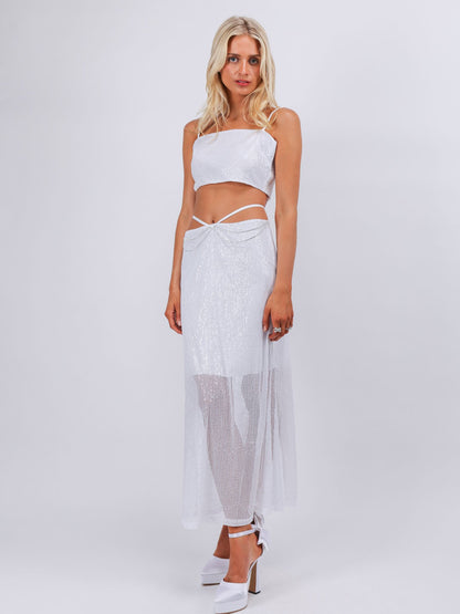 Ella white two pieces sequins maxi vacation beach dress