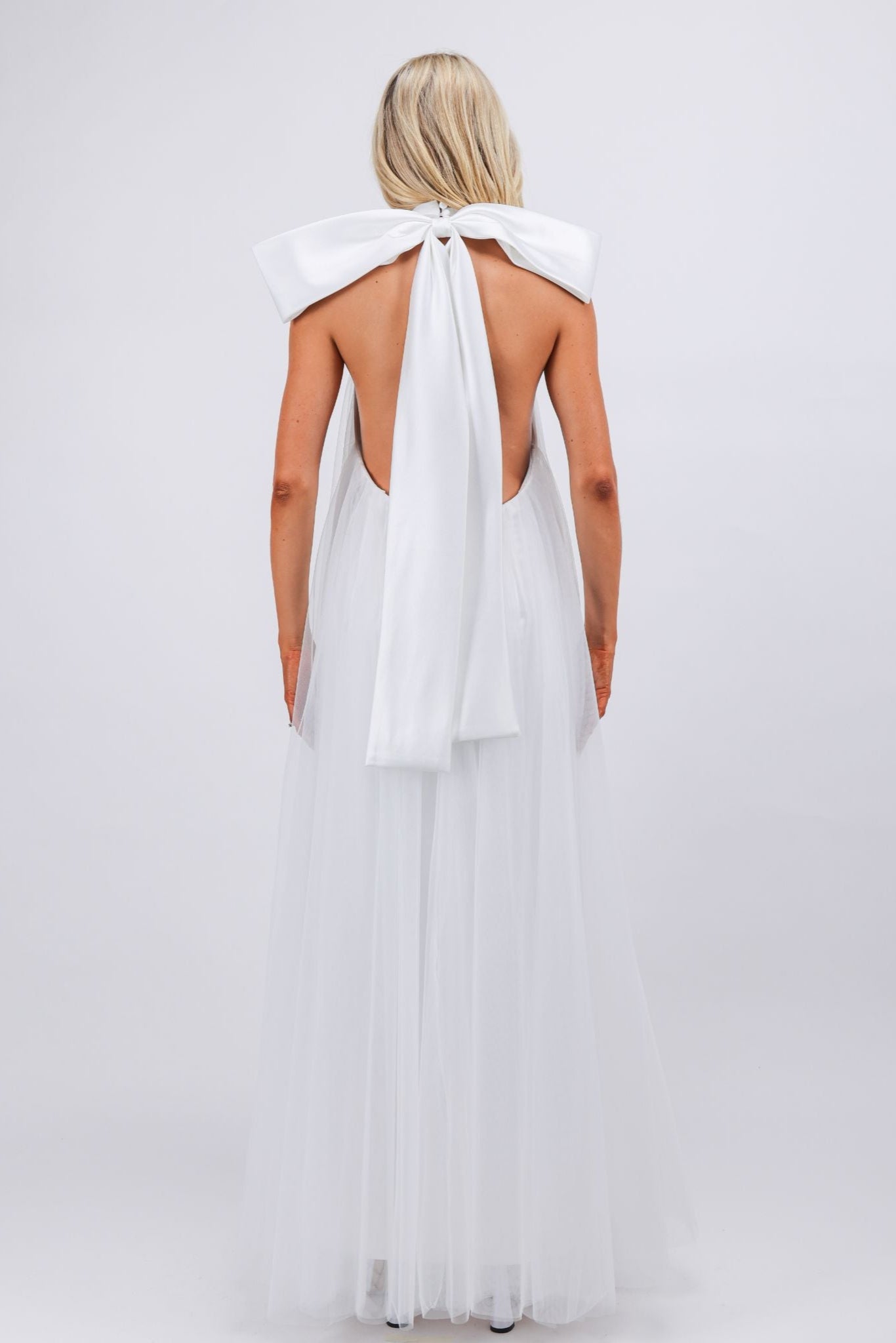 Iris Backless Tulle Gown with Oversized Satin Bow