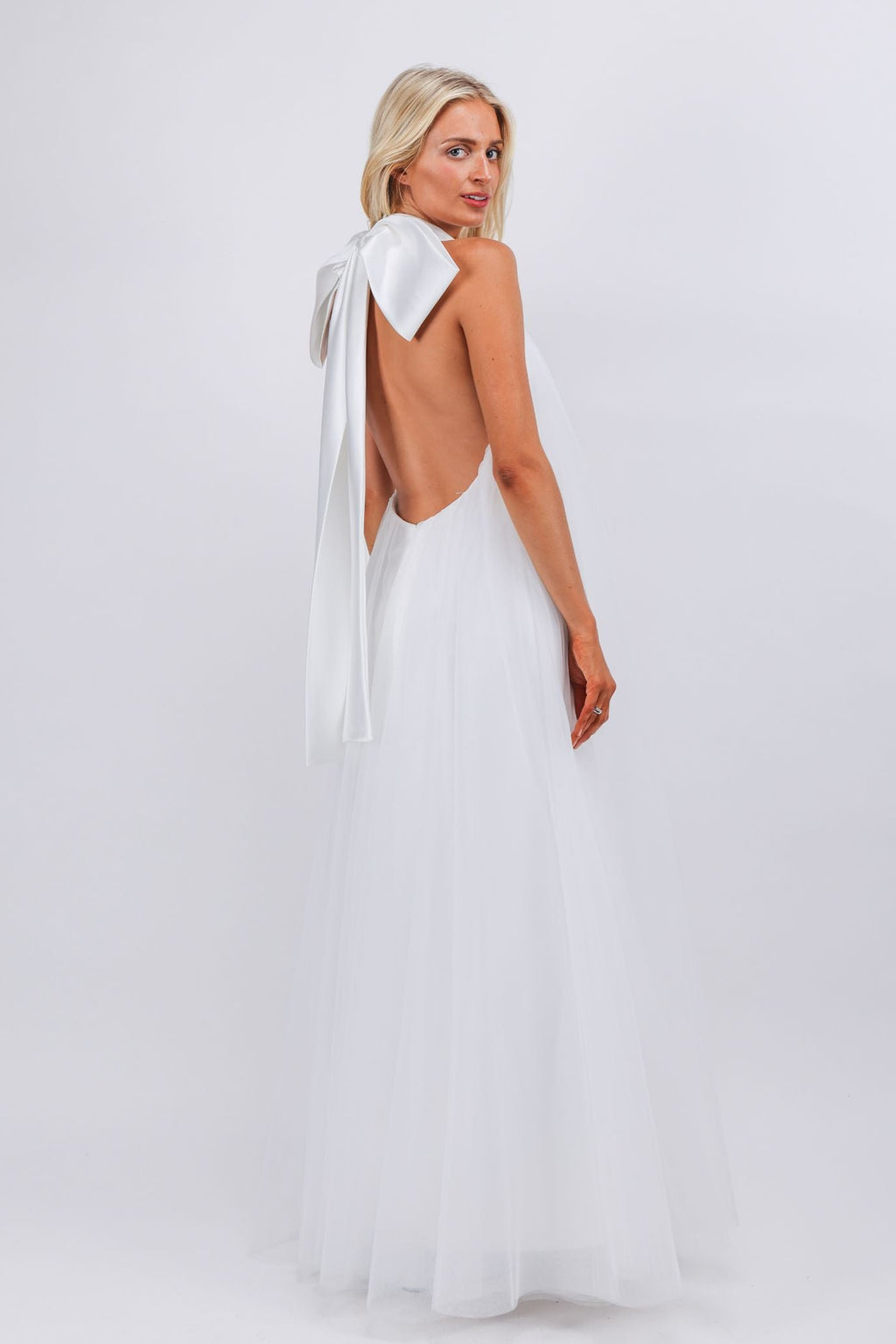 White bride to be soft tulle layers maxi dress