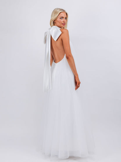 Iris white bride to be soft tulle layers maxi dress