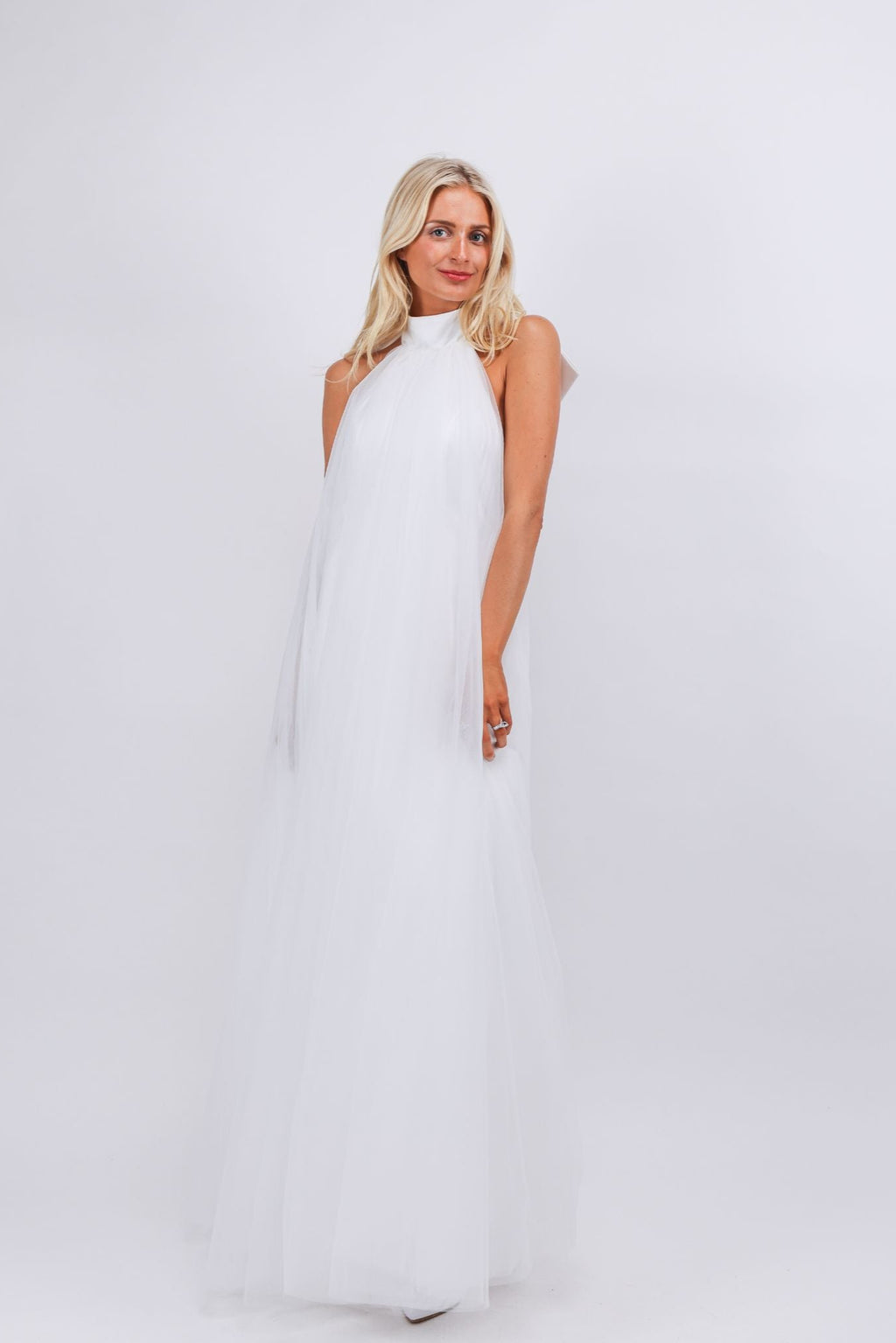 White bride to be soft tulle layers maxi dress