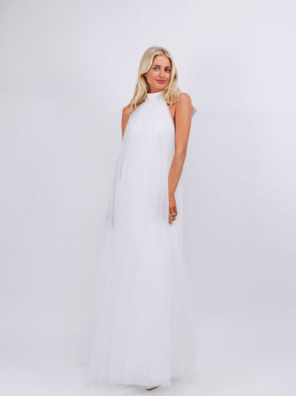 Iris white bride to be soft tulle layers maxi dress