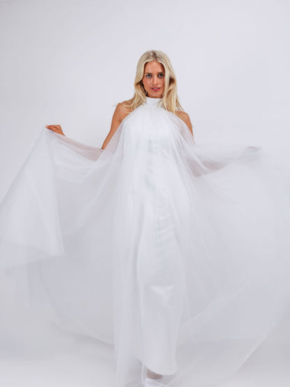 Iris white bride to be soft tulle layers maxi dress