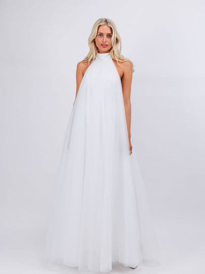 Iris white bride to be soft tulle layers maxi dress