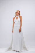 Halter Gown with Draped Scarf Train