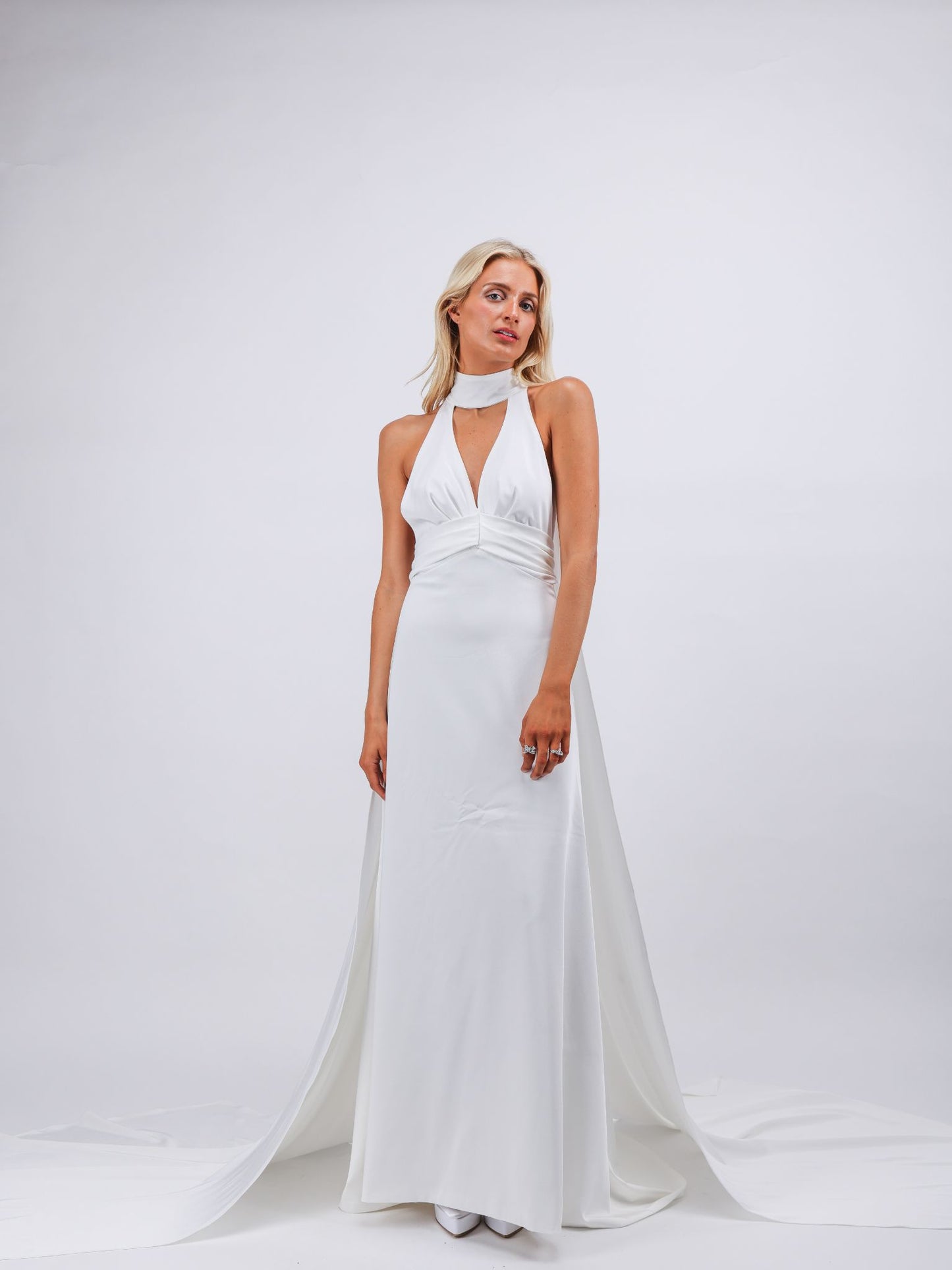 Isla white low back gown satin greek maxi bridal dress