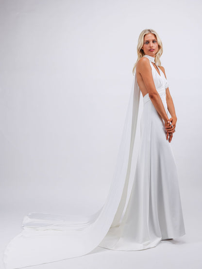 Isla white low back gown satin greek maxi bridal dress