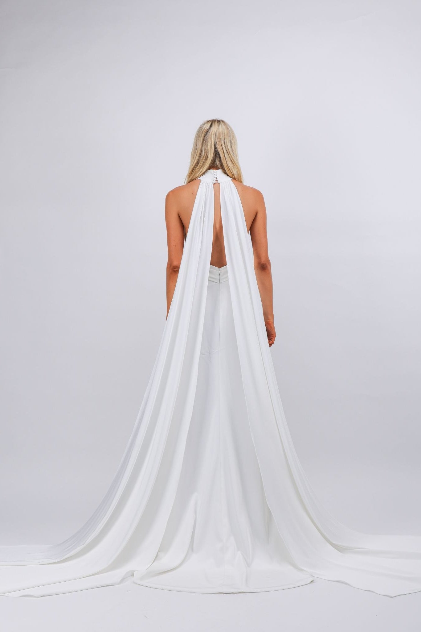 Halter Gown with Draped Scarf Train