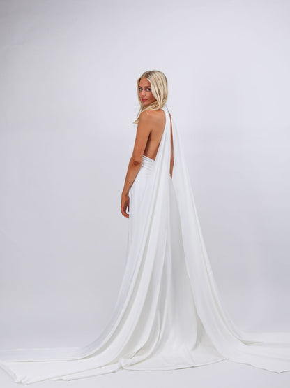 Isla white low back gown satin greek maxi bridal dress