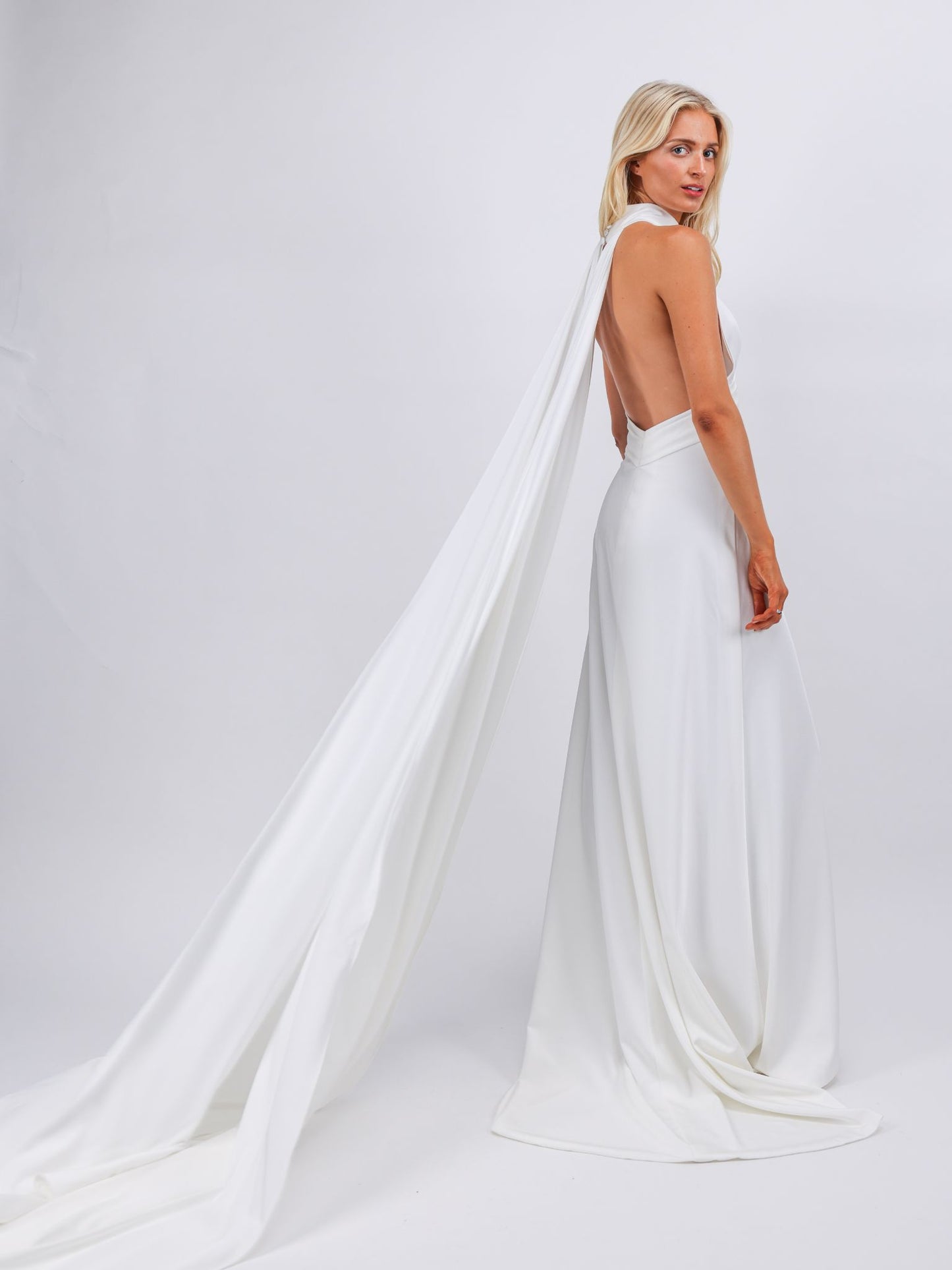 Isla white low back gown satin greek maxi bridal dress