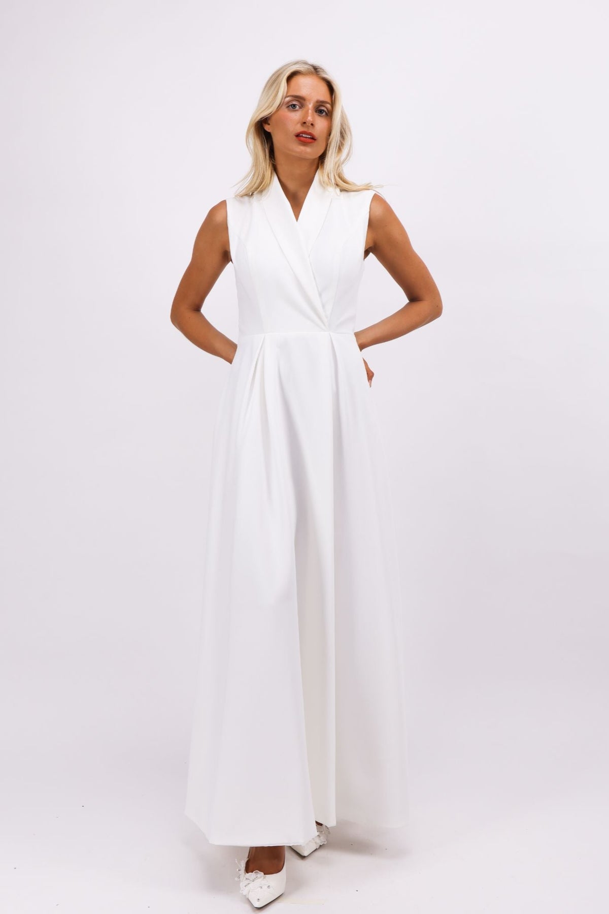 White tailored trench Bridal maxi dress