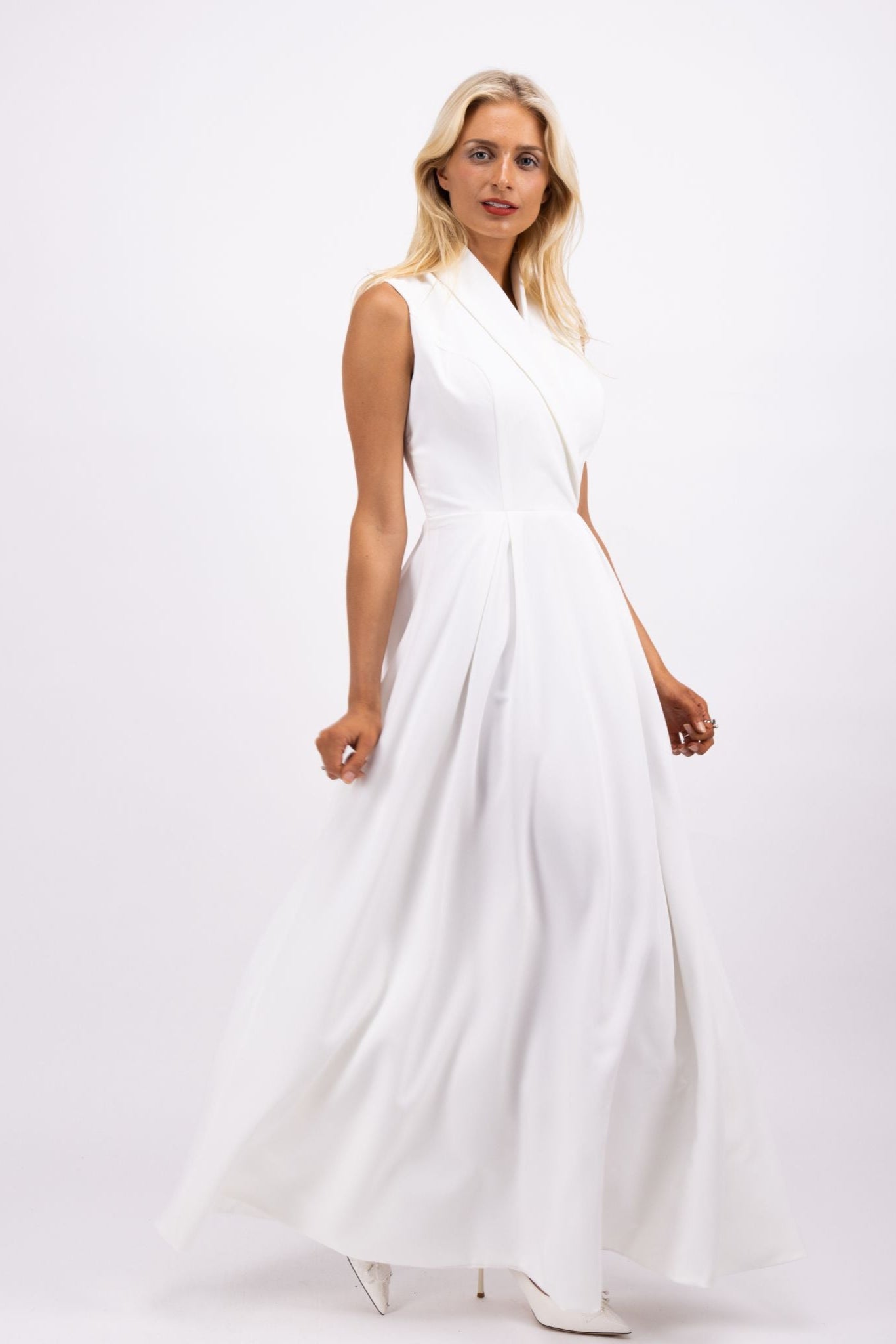 White tailored trench Bridal maxi dress