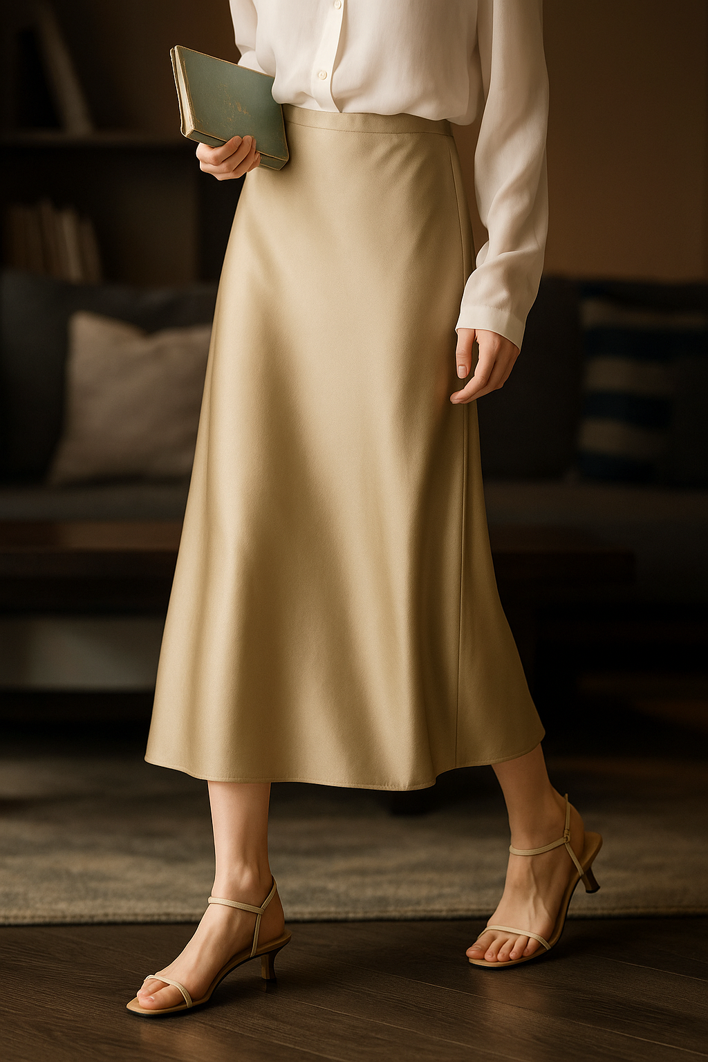 Elegant Silk Satin Midi Skirt