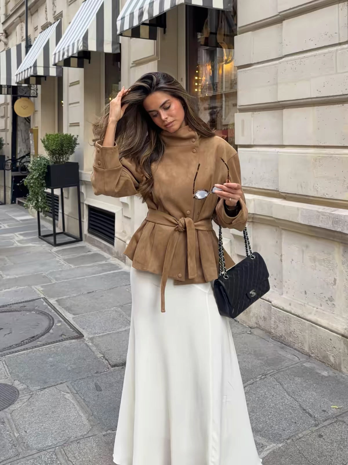 The Sloane Suede-Effect Belted Jacket