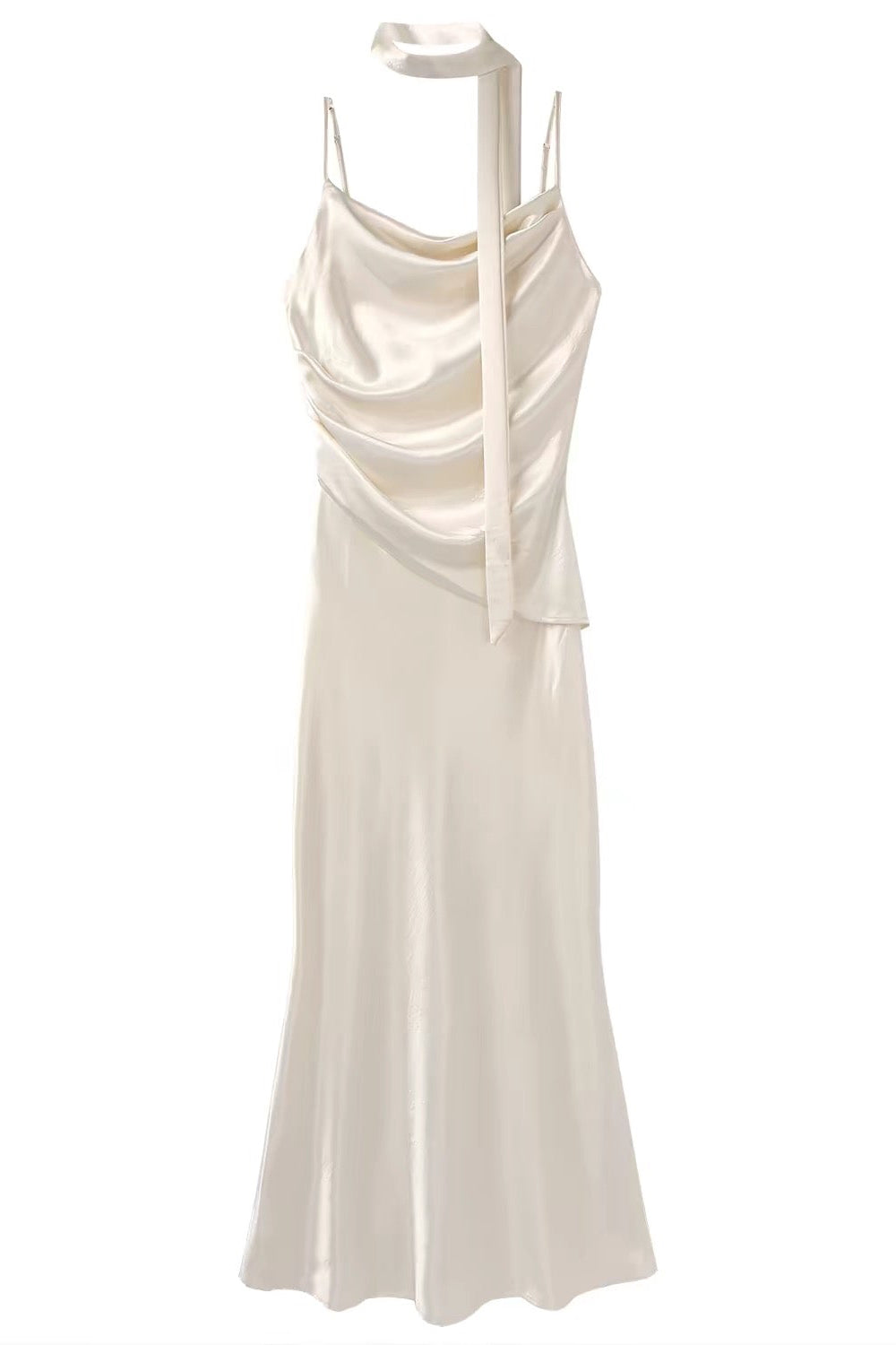 Solène Ivory Satin Cowl Neck Dress | Van Atelier