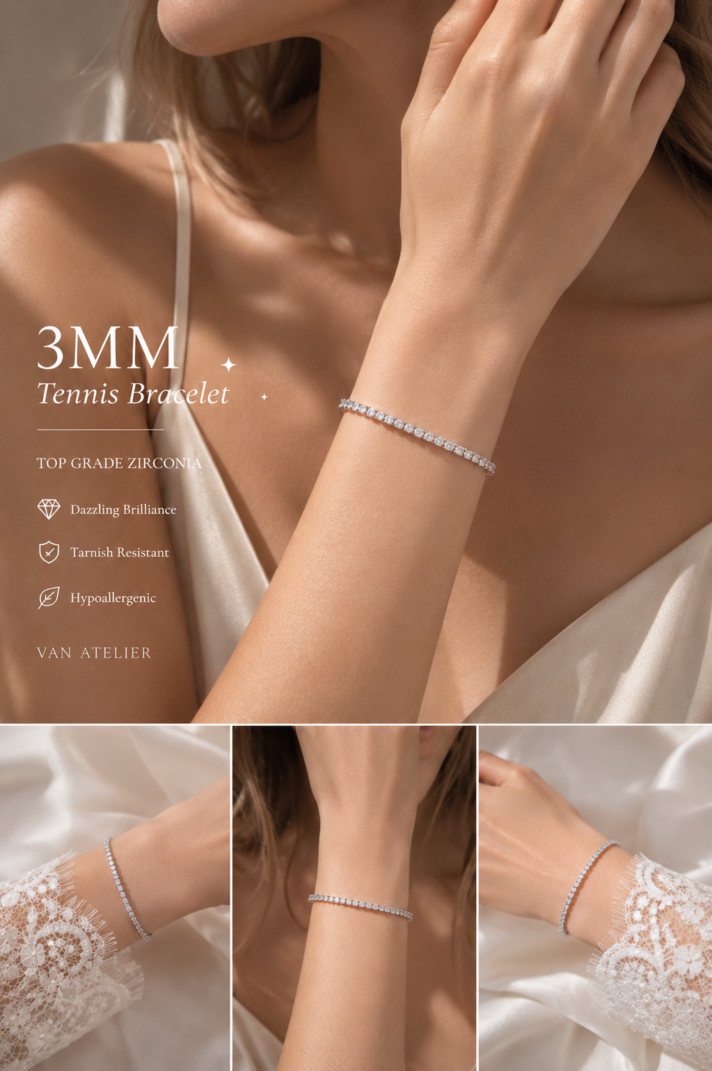 Timeless Sparkle Diamond Tennis Bracelet – 3MM Premium Zircon
