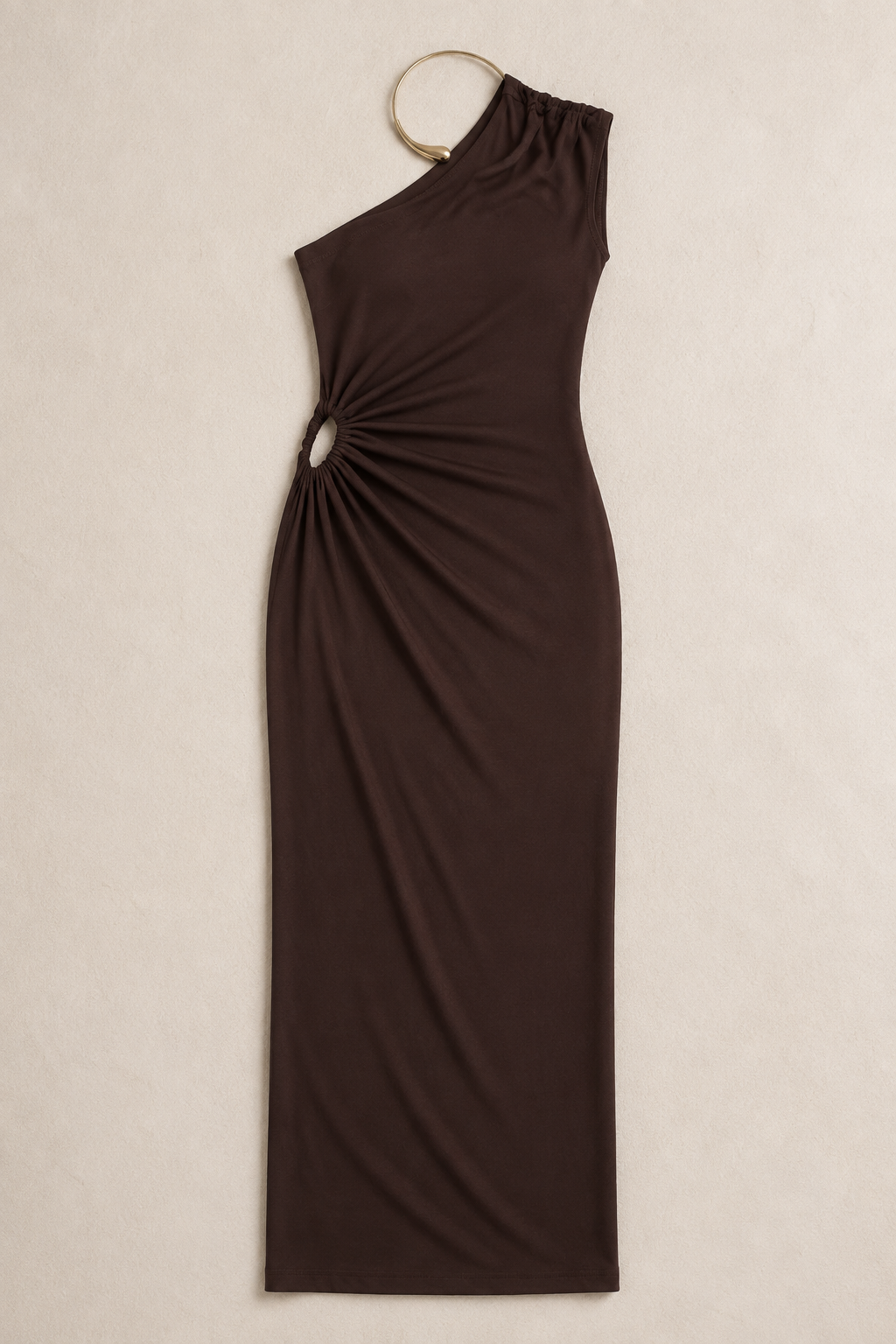 Apolline Chocolate Brown One-Shoulder Cutout Maxi Dress
