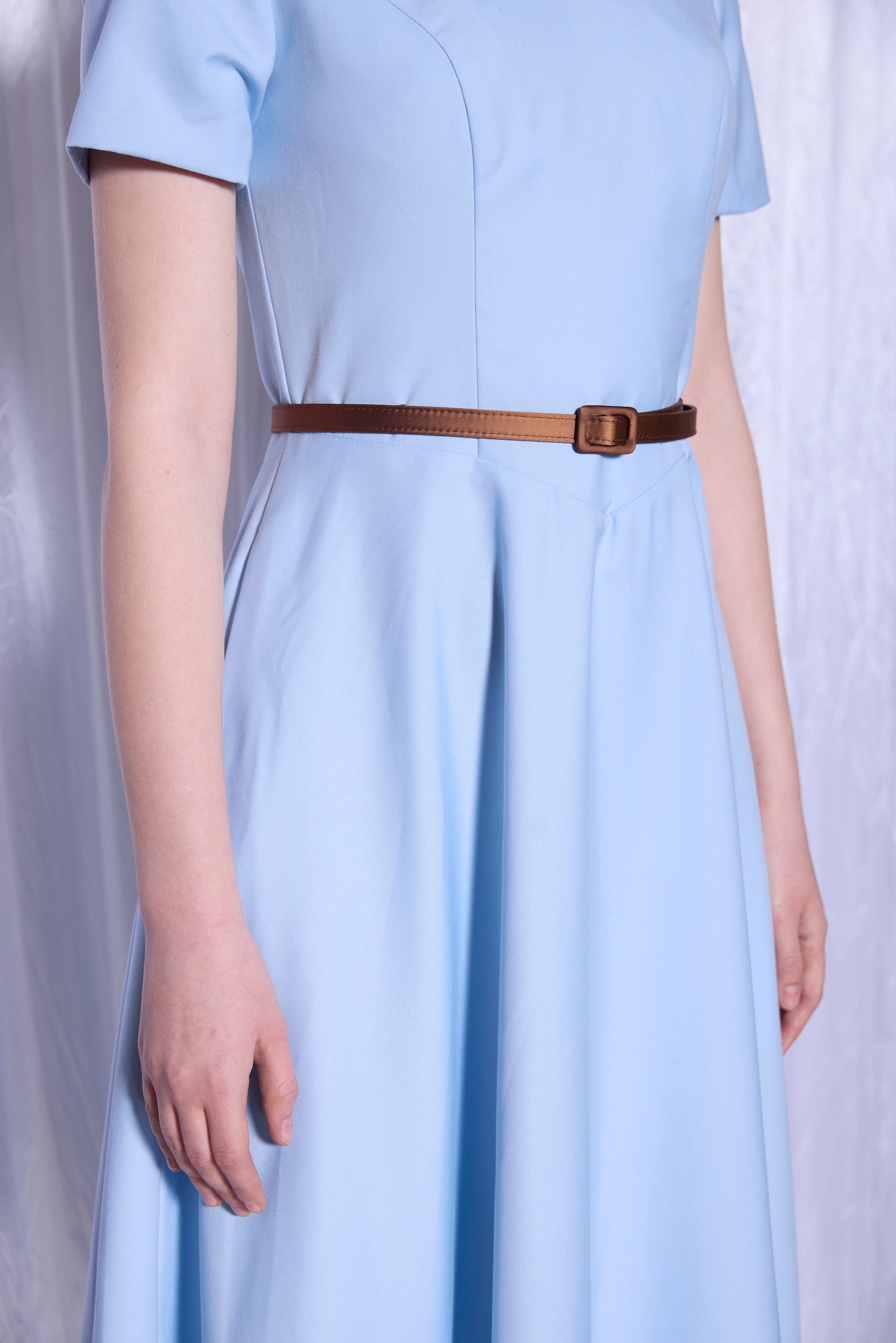 Tailored Shirt Collar Midi Dress in Powder Blue