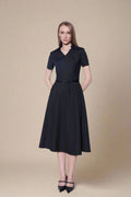 Tailored Shirt Collar Midi Dress in Noir