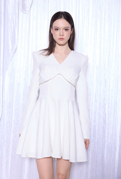 Elegant White Long-Sleeve Skater Dress