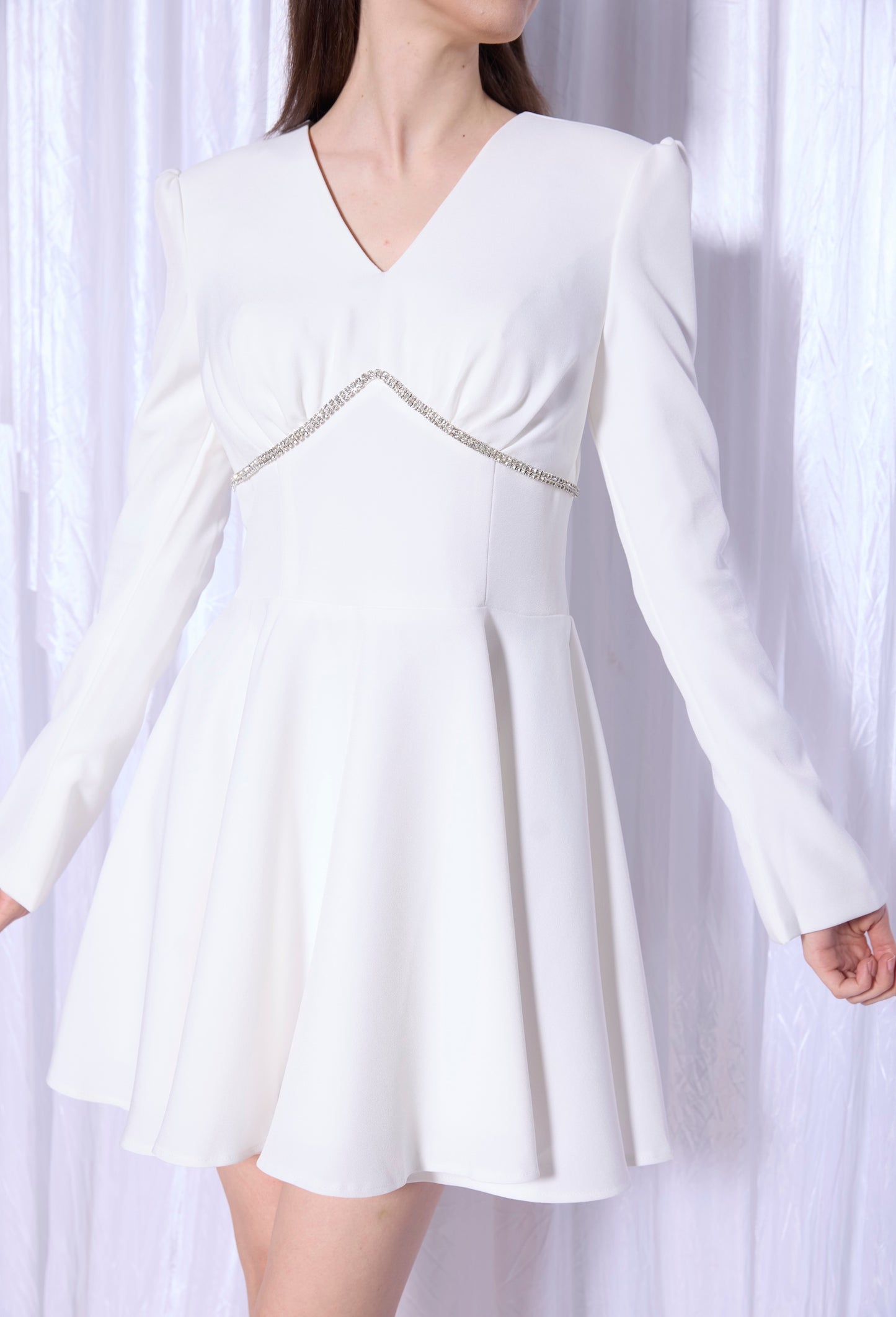 Elegant White Long-Sleeve Skater Dress