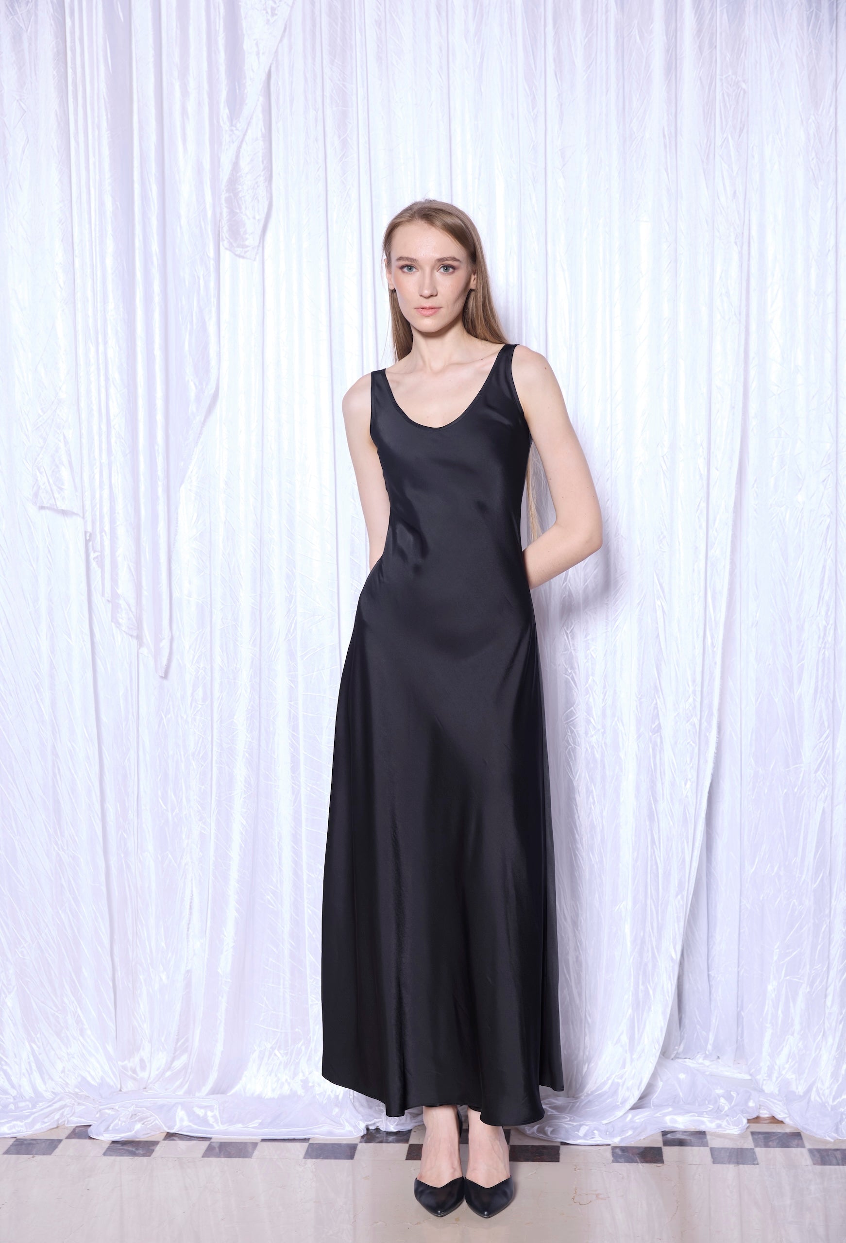 Silk Slip Dress in Noir
