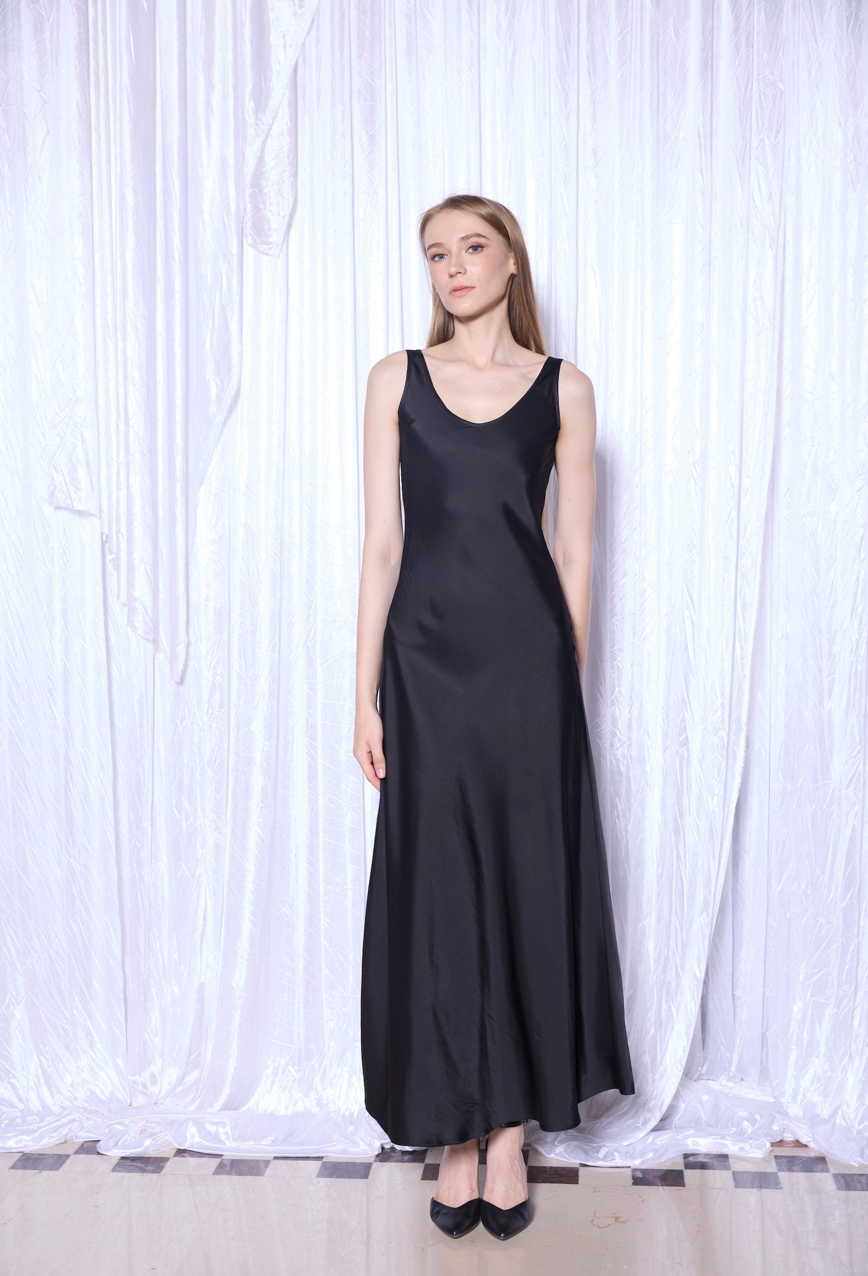 Silk Slip Dress in Noir